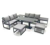 Fimous 8 Seater Aluminium Outdoor Garden Furniture Set w/ Adjustable Rising Lifting Dining Table 3 Seater Sofa 2 Big Footstool 2 Side Tables Dark Grey Fimous Dark Grey