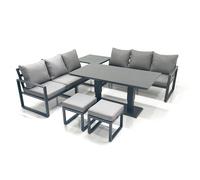8 Seater Aluminium Outdoor Garden Furniture Set with Adjustable Rising Lifting Dining Table 3 Seater Sofa 2 Small Footstool Side Table Dark Grey Fimous Dark Grey One Size