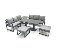 Fimous Aluminium Outdoor Garden Furniture Set With Adjustable Rising Lifting Dining Table 3 Seater Sofa 2 Big Footstool Side Table