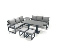 8 Seater Aluminium Outdoor Garden Furniture Set with Adjustable Rising Lifting Dining Table 3 Seater Sofa 2 Small Footstool Side Table Dark Grey Fimous Dark Grey One Size