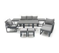 8 Seater Aluminium Outdoor Garden Furniture Set with Adjustable Rising Lifting Dining Table 3 Seater Sofa 2 Chair 3 Footstool 2 Side Tables Dark Grey Fimous Dark Grey One Size