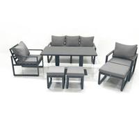 Fimous 8 Seater Aluminium Outdoor Garden Furniture Set With Adjustable Rising Lifting Dining Table 3 Seater Sofa 2 Chair Dark Grey