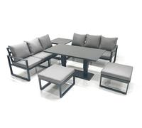 Fimous 8 Seater Aluminium Outdoor Garden Furniture Set with Adjustable Rising Lifting Dining Table 3 Seater Sofa 2 Big Footstool Side Table Dark Grey Fimous Dark Grey