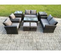 Fimous 8 Seater Dark Grey Mixed High Back Rattan Sofa Set Coffee Table Garden Furniture Outdoor Patio With Love Sofa