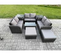 Fimous 8 Seater Dark Grey Mixed Rattan Outdoor Lounge Set - Loveseat, Coffee Table & 2 Side Tables & 2 Big Footstools