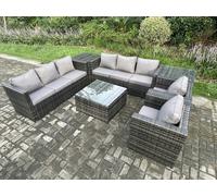 Fimous 8 Seater Dark Grey Mixed Rattan Outdoor Sofa Set - 2 Armchairs, Square Coffee Table & 2 Side Tables