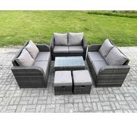 Fimous 8 Seater Dark Grey Mixed Rattan Outdoor Sofa Set - Rectangular Coffee Table, Loveseat & 2 Small Footstools