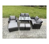 Fimous 8 Seater Garden Dining Set Wicker PE Rattan Outdoor Furniture Sofa with Rectangular Dining Table Double Seat Sofa Dark Grey Mixed Fimous Dark Grey