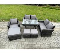 Fimous 8 Seater Garden Dining Set Wicker PE Rattan Outdoor Furniture Sofa with Rectangular Dining Table Double Seat Sofa Dark Grey Mixed Fimous Dark Grey