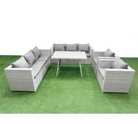8 Seater Garden Furniture Set PE Ratten Garden Sofa Set Light Grey Fimous Light Grey One Size