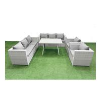 8 Seater Garden Furniture Set PE Ratten Garden Sofa Set Light Grey Fimous Light Grey One Size
