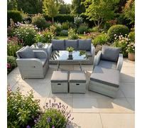 Fimous Reclining Chair 3 Seat Sofa Set Garden Furniture Sets Light Grey Fimous Light Grey