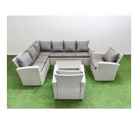 Fimous 8 Seater Garden Outdoor PE Rattan Furniture Set Rattan Garden Sofa Set with 2 Chair Light Grey Mixed