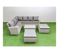 Fimous 8 Seater Garden Outdoor PE Rattan Furniture Set Rattan Garden Sofa Set with Oblong Coffee Table Light Grey Mixed