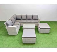 8 Seater Garden Outdoor PE Rattan Furniture Set with Oblong Coffee Table Fimous Light Grey One Size