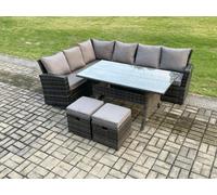Fimous 8 Seater Garden Rattan Furniture Corner Dining Set with 2 Small Footstools Indoor Outdoor Lounge Sofa Set