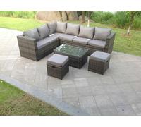 Fimous 8 Seater Grey Rattan Corner Sofa Set Coffee Oblong Coffee Table Outdoor Garden Furniture Patio