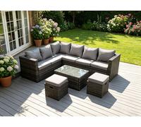 Fimous 8 Seater Grey Rattan Corner Sofa Set Coffee Oblong Coffee Table Outdoor Garden Furniture Patio in Dark Grey Fimous Dark Grey