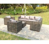 Fimous 8 Seater Grey Rattan Corner Sofa Set Coffee Table 2 Armchairs Garden Furniture Outdoor