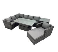 Fimous 8-Seater Height Adjustable Rising Lifting Table Corner Sofa Set Rattan Garden Furniture Set With Big Stool Side Table