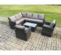 8 Seater High Back Outdoor Garden Furniture Set Rattan Corner Sofa Set With 2 Armchairs Dark Grey Mixed Fimous Dark Grey One Size