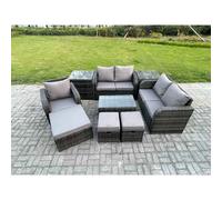 8 Seater High Back Rattan Garden Furniture Set with Loveseat Sofa Coffee Table 3 Footstools 2 Side Tables Indoor Outdoor Patio Lounge Sofa Set Fimous Dark Grey One Size