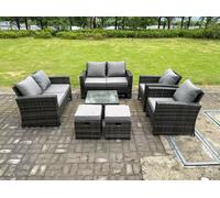 Fimous 8 Seater High Back Rattan Sofa Set Square Coffee Table Garden Furniture 2 Seater Sofa Chairs Outdoor Patio Stools