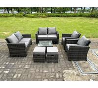 8 Seater High Back Rattan Sofa Set Square Coffee Table Garden Furniture 2 Seater Sofa Chairs Outdoor Stools Fimous Dark Grey One Size