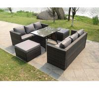 Fimous 8 Seater Lounge Rattan Sofa Dining Table Outdoor Garden Furniture