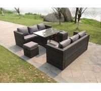 Fimous 8 Seater Lounge Rattan Sofa Set Dining Table Stools Outdoor Garden Furniture
