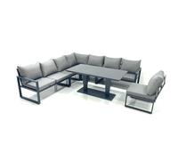 Fimous 8 Seater Outdoor Aluminum Garden Furniture Set Corner Sofa Rising Lifting Dining Table Sets Dark Grey