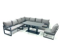 Fimous 8 Seater Outdoor Aluminum Garden Furniture Set Corner Sofa Rising Lifting Dining Table Sets Dark Grey