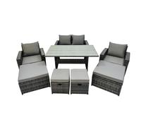 Fimous 8 Seater Outdoor Dining Table Double Seat Sofa 4 Stool Set