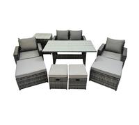 Fimous 8 Seater Wicker Pe Rattan Furniture Outdoor Dining Table Double Seat Sofa Side Table 4 Stools Set Dark Grey Mixed