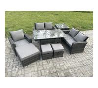 Fimous 8 Seater Outdoor Garden Dining Set Wicker Pe Rattan Furniture Sofa With Dining Table Double Seat Sofa Side Table