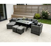 Fimous 8 Seater Outdoor Garden Furniture Set Patio Rattan Rectangular Dining Table Lounge Sofa Chair With Side Table Big Footstool