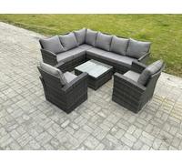 Fimous 8 Seater Outdoor Garden Furniture Set Wicker PE Rattan Corner Sofa Set with Square Coffee Table 2 Armchairs Dark Grey Mixed