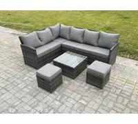Fimous 8 Seater Outdoor Garden Furniture Set Wicker PE Rattan Corner Sofa Set with Square Coffee Table 2 Small Footstools Dark Grey Mixed Fimous Dark Grey