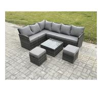 Fimous 8 Seater Outdoor Garden Furniture Set Wicker PE Rattan Corner Sofa Set with Square Coffee Table 2 Small Footstools Dark Grey Mixed
