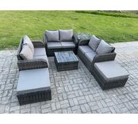 Fimous 8 Seater Outdoor Garden Furniture Sets Wicker Rattan Furniture Sofa Sets With Coffee Table 2 Big Footstool Side Table