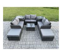 Fimous 8 Seater Outdoor Garden Furniture Sets Wicker Rattan Furniture Sofa Sets with Square Coffee Table Love seat Sofa 2 Side Tables