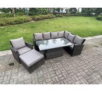 Fimous 8 Seater Outdoor High Back Rattan Adjustable Rising Lifting Dining Table Corner Sofa Set Garden Furniture Set Right Hand