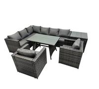 Fimous 8-Seater Outdoor Pe Rattan Sofa Set With Dining Table Patio Garden Furniture Sets With 2 Chair Side Table Dark Grey Mixed