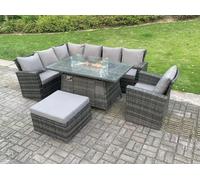 Fimous 8 Seater Outdoor Rattan Gas Fire Pit Sofa Dining Set Garden Furniture Heater Dining Table Chair Left Side in Dark Grey Fimous Dark Grey