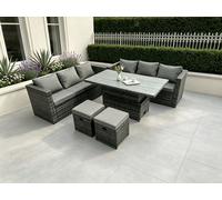 Fimous 8 Seater Outdoor Rattan Sofa Set Garden Furniture Adjustable Rising Lifting Dining Table Footstools in Dark Grey Fimous Dark Grey