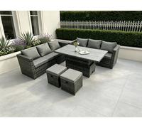 Fimous 8 Seater?Outdoor Rattan Sofa Set Garden Furniture Adjustable Rising Lifting Dining Table Footstools Dark Grey Mixed