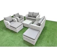 Fimous 8 Seater Outdoor Reclining Chair Love Sofa Set Rattan Garden Furniture Set with Square Coffee Table 2 Big FootStools Light Grey Fimous Light Grey