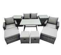 Fimous 8 Seater Outdoor Table Double Seat Sofa 2 Side Tables 4 Stools Set in Dark Grey Fimous Dark Grey