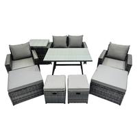 Fimous 8 Seater Outdoor Table Double Seat Sofa Side Table 4 Stools Set in Dark Grey Fimous Dark Grey