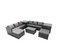 Fimous 8-seater Patio Coffee Table Sofa Set with 2 Side Tables 2 Footstools